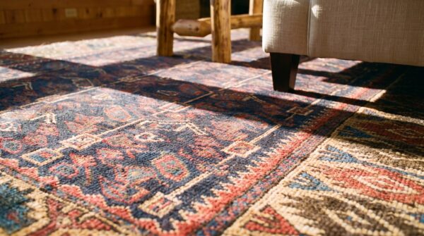 Antique tribal hand knotted wool pile allover geometric blue persian baluch rug 9 Antique tribal hand knotted wool pile allover geometric blue persian baluch rug (sku 25286) - in-room detail