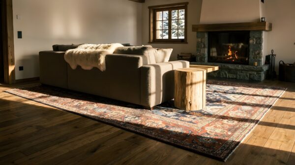 Tribal allover pattern antique blue room size persian sultanabad rug (sku 23253) - room view