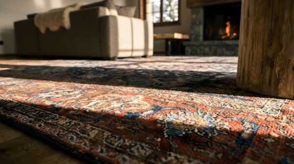 Tribal allover pattern antique blue room size persian sultanabad rug (sku 23253) - in-room detail