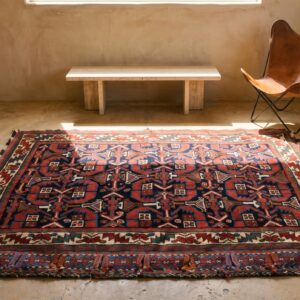Tribal Antique Bold Persian Afshar Square Small Coral Rug (SKU 22453) - room view