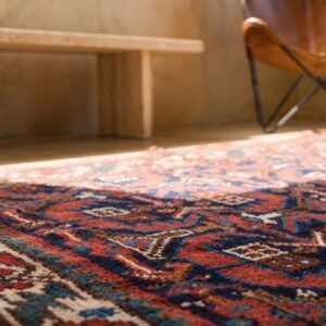 Tribal Antique Bold Persian Afshar Square Small Coral Rug (SKU 22453) - in-room detail