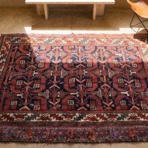 Tribal Antique Bold Persian Afshar Square Small Coral Rug (SKU 22453) - styled overhead view