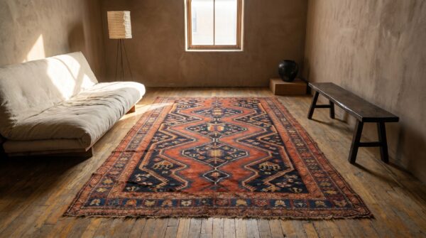 Tribal antique hand knotted wool pile caucasian kazak coral rug 8 Tribal antique hand knotted wool pile caucasian kazak coral rug (sku 17632) - room view