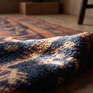 Tribal Antique Hand Knotted Wool Pile Caucasian Kazak Coral Rug (SKU 17632) - in-room detail