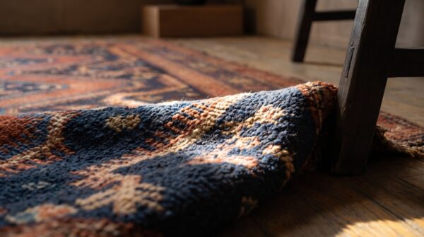 Tribal antique hand knotted wool pile caucasian kazak coral rug 9 Tribal antique hand knotted wool pile caucasian kazak coral rug (sku 17632) - in-room detail