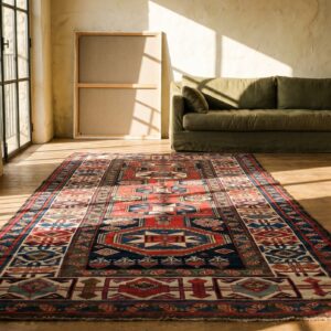 Antique Tribal Caucasian Kuba Key Hole Design Blue 1880's Rug (SKU 19753) - room view