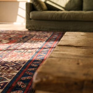 Antique Tribal Caucasian Kuba Key Hole Design Blue 1880's Rug (SKU 19753) - in-room detail