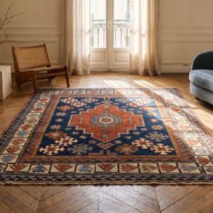 Antique Tribal Caucasian Hand Knotted Square Rug - Small Scatter Size (SKU 20820) - room view