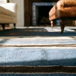 Antique Tribal Chimayo Mexico Geometric Medallion Flat Weave Kilim Rug (SKU 23785) - in-room detail