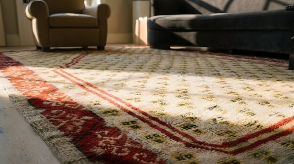 Antique tribal cintamani design turkish ghiordes islamic prayer rug 11 Antique tribal cintamani design turkish ghiordes islamic prayer rug (sku 25636) - in-room detail