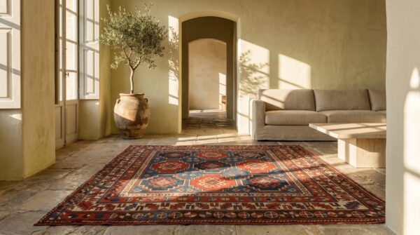 Antique tribal coral caucasian late 19th century shirvan rug 6 Antique tribal coral caucasian late 19th century shirvan rug (sku 18665) - room view
