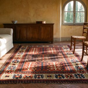Tribal Design Red Late 19th Century Antique Caucasian Kazak Rug (SKU 25521) - room view