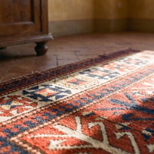 Tribal Design Red Late 19th Century Antique Caucasian Kazak Rug (SKU 25521) - in-room detail