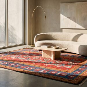 Tribal Floral Design Coral Antique Flat Woven Turkish Room Size Kilim Rug (SKU 22016) - room view