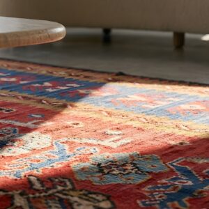 Tribal Floral Design Coral Antique Flat Woven Turkish Room Size Kilim Rug (SKU 22016) - in-room detail