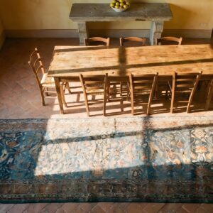 Tribal Floral Garous Design Antique Light Blue Persian Malayer Wide Hall Runner Rug (SKU 25578) - styled overhead view