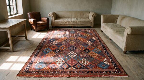 Antique tribal garden design persian 19th century bakhtiari rug 7 Antique tribal garden design persian 19th century bakhtiari rug (sku 19333) - room view