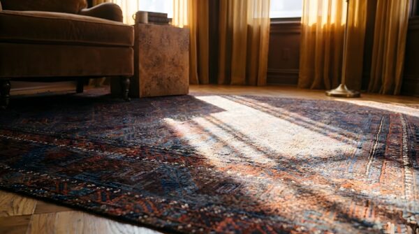 Tribal geometric antique afghan baluch late 19th century rug 8 Tribal geometric antique afghan baluch late 19th century rug (sku 25403) - in-room detail