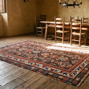 Tribal Geometric Brown Earth Tone Antique Small Late 19th Century Caucasus Kazak Rug (SKU 18806) - room view