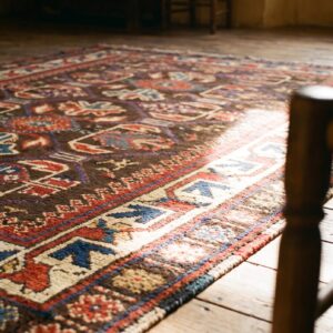 Tribal Geometric Brown Earth Tone Antique Small Late 19th Century Caucasus Kazak Rug (SKU 18806) - in-room detail