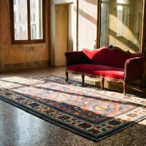 Antique Tribal Geometric Crab Design Border Caucasian Kuba Rug (SKU 24957) - room view
