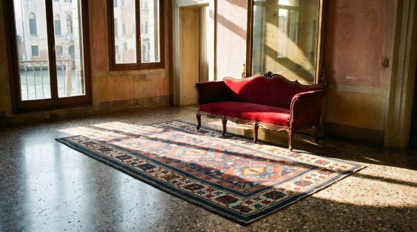 Antique tribal geometric crab design border caucasian kuba rug 10 Antique tribal geometric crab design border caucasian kuba rug (sku 24957) - room view