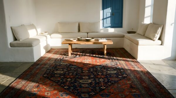 Antique tribal geometric design jewel tone color antique persian bidjar rug 5 Antique tribal geometric design jewel tone color antique persian bidjar rug (sku 20339) - room view