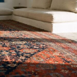 Antique Tribal Geometric Design Jewel Tone Color Antique Persian Bidjar Rug (SKU 20339) - in-room detail