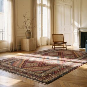 Tribal Geometric Diamond Pattern Antique Persian Kurdish Rug (SKU 18679) - room view