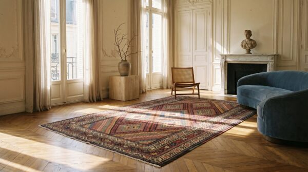 Tribal geometric diamond pattern antique persian kurdish rug 7 Tribal geometric diamond pattern antique persian kurdish rug (sku 18679) - room view