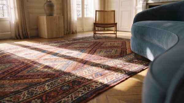 Tribal geometric diamond pattern antique persian kurdish rug 8 Tribal geometric diamond pattern antique persian kurdish rug (sku 18679) - in-room detail