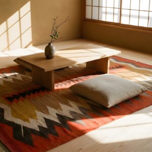 Tribal Geometric Antique Flatweave Native American Wool Navajo Rug (SKU 24133) - room view