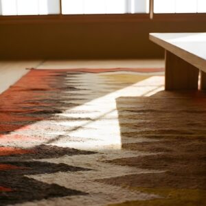 Tribal Geometric Antique Flatweave Native American Wool Navajo Rug (SKU 24133) - in-room detail
