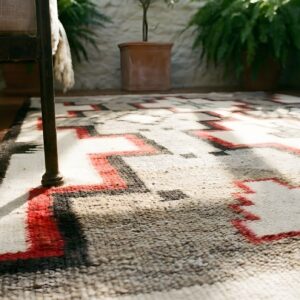 Tribal Geometric Antique Flatwoven Native American Navajo Kilim Rug (SKU 23815) - in-room detail