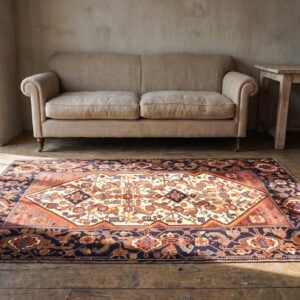 Tribal Geometric Herati Design Small Antique Ivory Persian Malayer Rug (SKU 21204) - room view