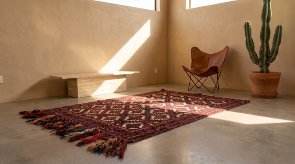 Tribal geometric antique ivory turkmen yamoud small scatter size wool rug 7 Tribal geometric antique ivory turkmen yamoud small scatter size wool rug (sku 22381) - room view
