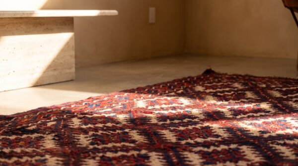 Tribal geometric antique ivory turkmen yamoud small scatter size wool rug 8 Tribal geometric antique ivory turkmen yamoud small scatter size wool rug (sku 22381) - in-room detail