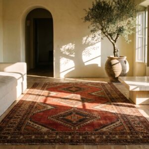 Tribal Geometric Antique Khotan Room Size Wool Pile East Turkestan Rug (SKU 20045) - room view