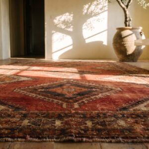 Tribal Geometric Antique Khotan Room Size Wool Pile East Turkestan Rug (SKU 20045) - in-room detail