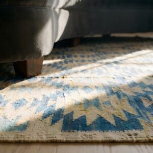 Tribal Geometric Kilim Design Antique Indian Cotton Dhurrie Rug (SKU 24986) - in-room detail