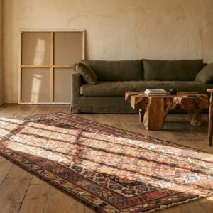 Antique Tribal Geometric Kurdish Persian Hand-Knotted Wool Hallway Runner Rug (SKU 21390) - room view