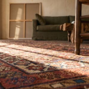 Antique Tribal Geometric Kurdish Persian Hand-Knotted Wool Hallway Runner Rug (SKU 21390) - in-room detail
