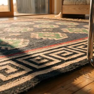 Antique Tribal Geometric Large Long and Narrow Size Indian Flatweave Dhurrie Rug (SKU 22086) - in-room detail