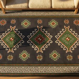 Antique Tribal Geometric Large Long and Narrow Size Indian Flatweave Dhurrie Rug (SKU 22086) - styled overhead view