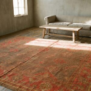 Tribal Geometric Antique Large Room Size Warm Gray Turkish Oushak Area Rug (SKU 19793) - room view