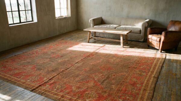 Tribal geometric antique large room size warm gray turkish oushak area rug 7 Tribal geometric antique large room size warm gray turkish oushak area rug (sku 19793) - room view