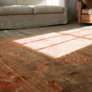 Tribal Geometric Antique Large Room Size Warm Gray Turkish Oushak Area Rug (SKU 19793) - in-room detail