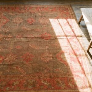Tribal Geometric Antique Large Room Size Warm Gray Turkish Oushak Area Rug (SKU 19793) - styled overhead view
