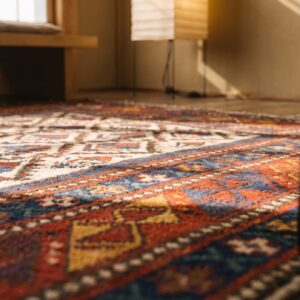 Antique Tribal Geometric Late 19th Century Ivory Caucasian Shirvan Muslim Prayer Rug (SKU 18077) - in-room detail