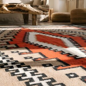 Tribal Geometric Antique Native American Room Size Navajo Flatwoven Rug (SKU 22098) - in-room detail